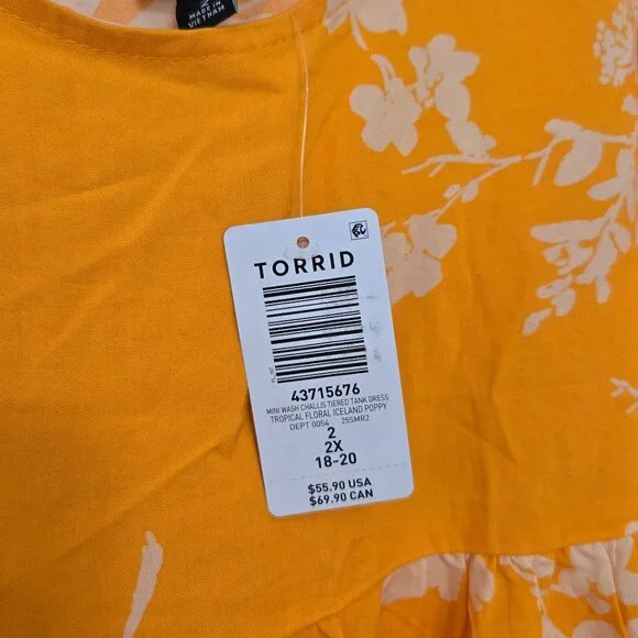 NWT Torrid yellow floral tiered tank dress - Size 2 - Picture 4 of 6